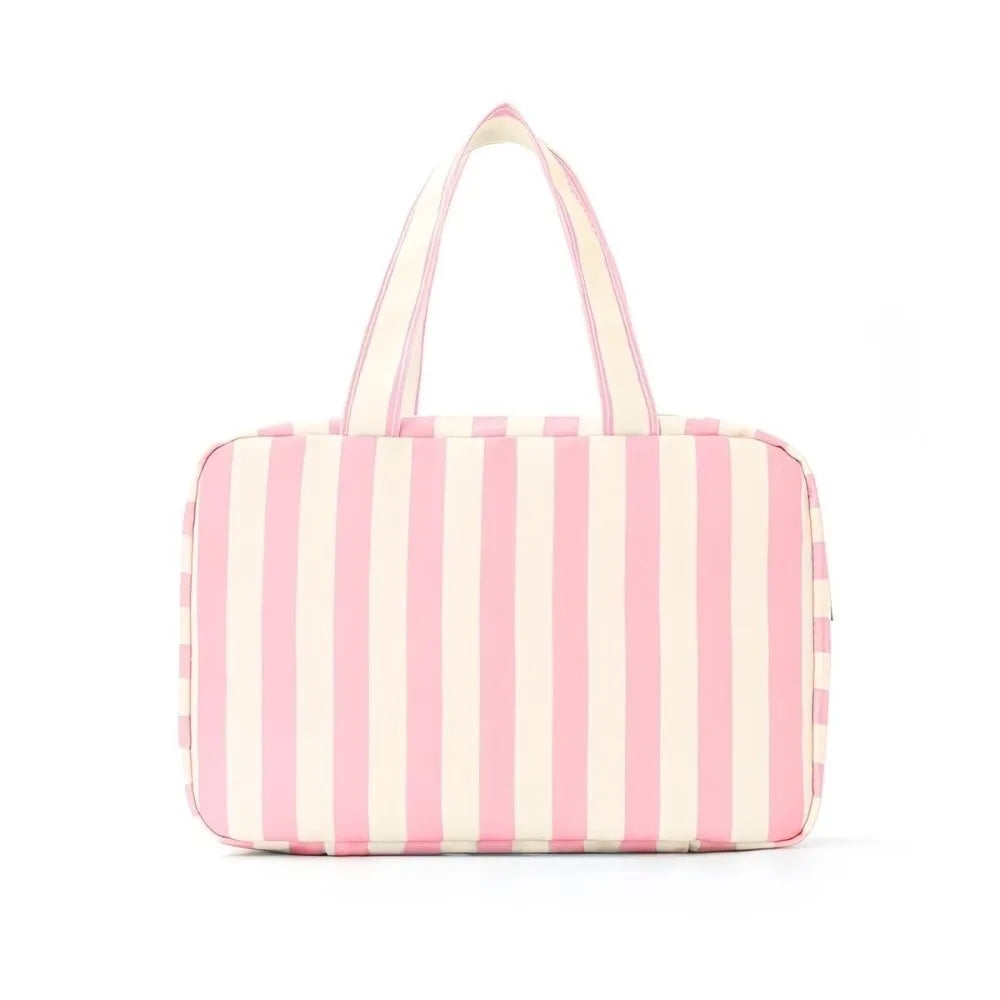 Striped Travel Makeup Bag – 4-Layer Large Capacity Organizer