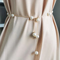 Elegant Pearl Women's Belt Simple Adjustable Metal Thin Chain Belt For Ladies Dress Skinny Waistband Decorative Jewelry Oasis Select Gold