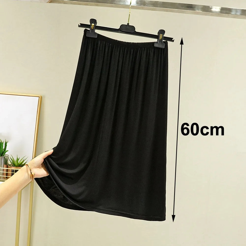 Fashion High Waist Underskirt Elastic Anti-glare Half Length Skirt Anti-Penetrating Pure Color Half Slips Dress for Women Oasis Select Black 60cm L
