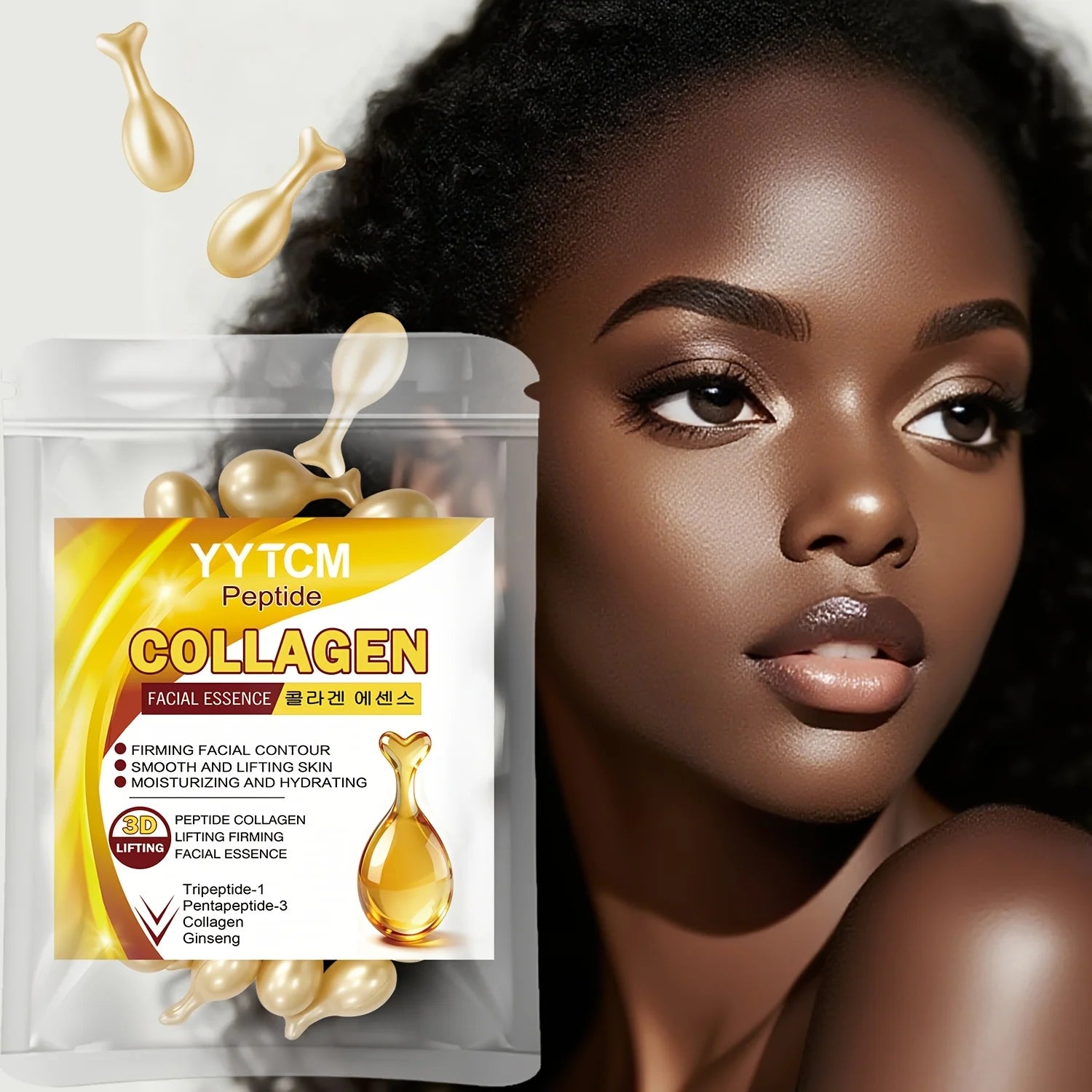 Polypeptide Collagen Essence Capsules, Moisturizing and Firming Essence, Smooths Skin, Contains Squalane, Fullerene, Ginseng Extract, Deep Hydration (0.34Gx30 Capsules)/Bag Oasis Select