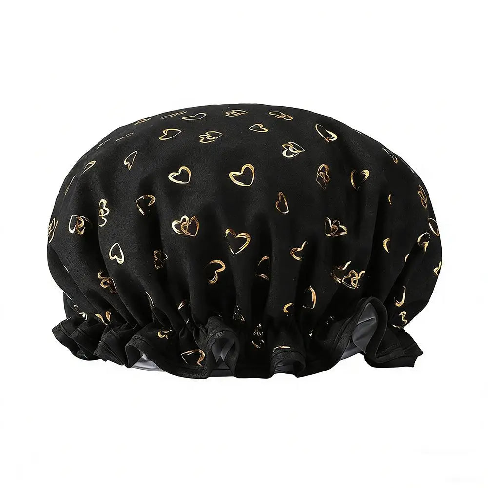 Large Shower Caps For Women, Reusable Waterproof Shower Cap Double Layers Bath Caps With Hair Scrunchies For Long Thick Hair Oasis Select Black