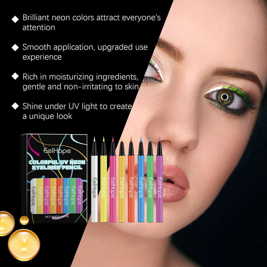 8 Color UV Neon Eyeliner Pencil Colored Eyeliner Smooth Quick Dry Long Lasting Waterproof For Party Festival Makeup Cosmetic Oasis Select