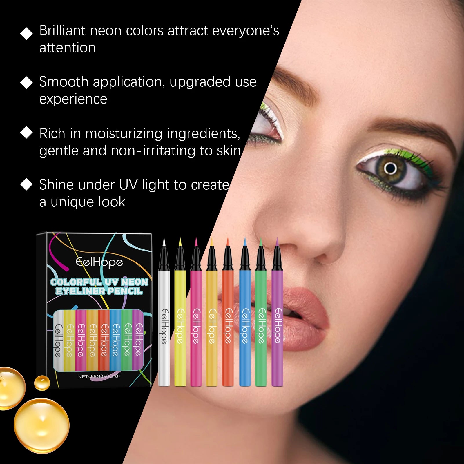 8 Color UV Neon Eyeliner Pencil Colored Eyeliner Smooth Quick Dry Long Lasting Waterproof For Party Festival Makeup Cosmetic Oasis Select