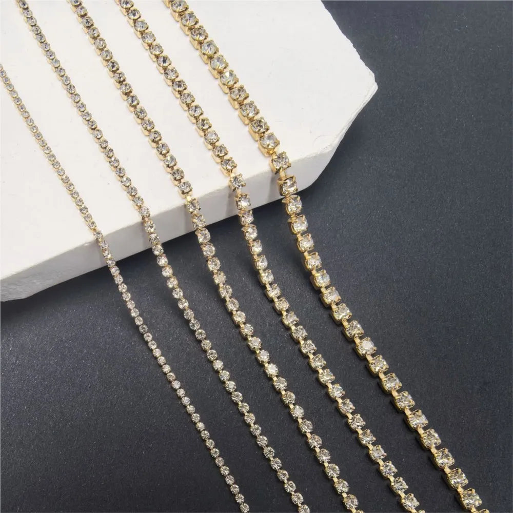 1meter 2/3/4mm Gold Crystal Rhinestone Close Chain Trim Cup Diamond Chain for Charms Sewing Craft DIY Decoration Jewelry Making Oasis Select
