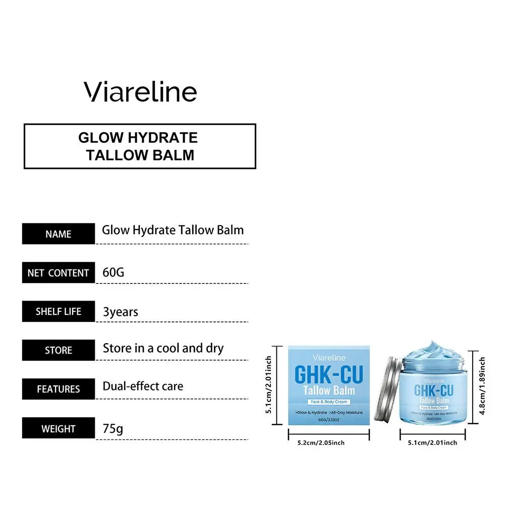 Natural GHK-CU Copper Peptide Tallow Balm Blue Cream - Brighten Hydrating Face & Body Moisturizer, for Dry Sensitive Mature Skin Oasis Select