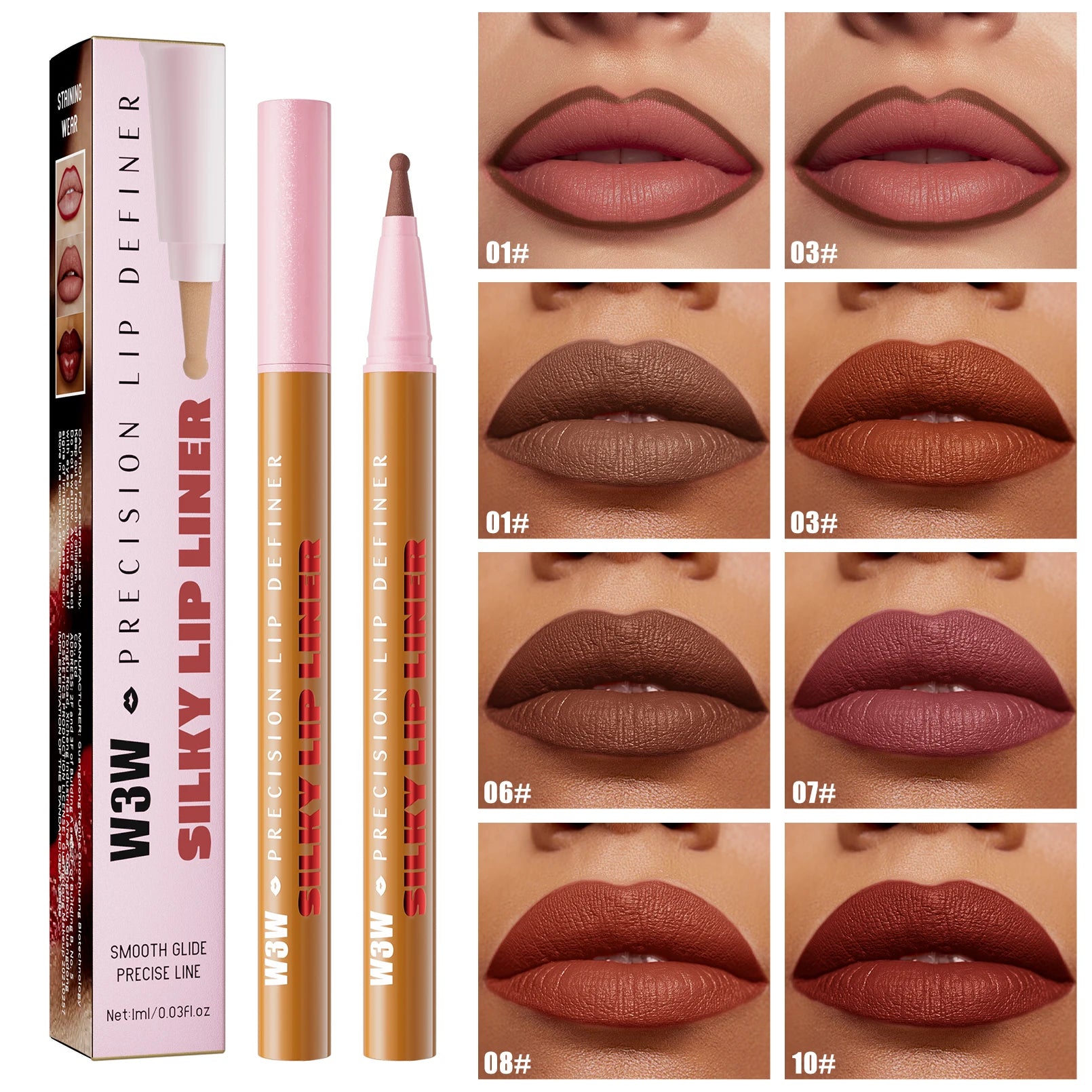 W3W Waterproof Matte Lip Liner Pencil – High Pigment & Long-Lasting