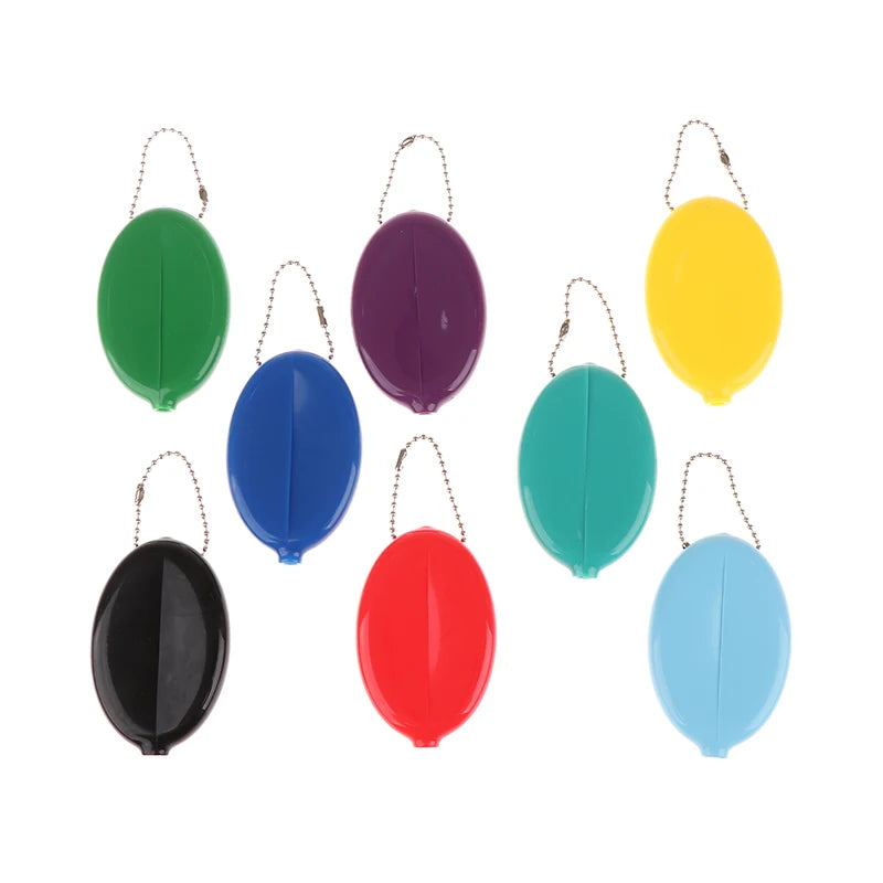 Small Oval Coin Purse Mini Earrings Rings Storage Box With Chain Solid Color PVC Fashion Portable Bag Pendant Oasis Select