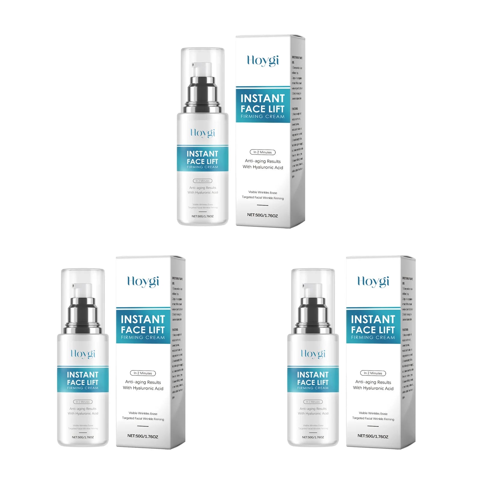 Hyaluronic Acid Instant Face Lifting Cream Hydrating Face Cream Non-Greasy Improve Elasticity Glow Skin Tighten Nourish Lotion Oasis Select 3 x 50g Boxed