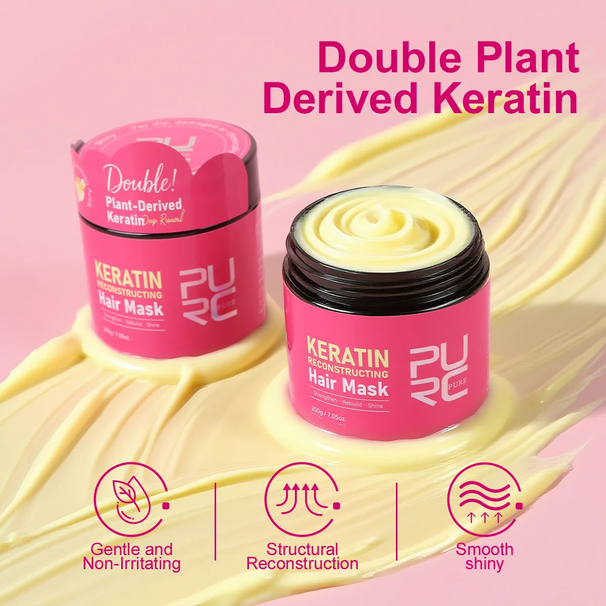 PURC Double Keratin Hair Mask Professional Smoothing Glossy Hair Keratine Straightening Cream Soften Hairs Treatment Repairing Oasis Select