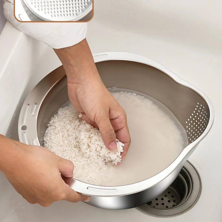 1pc Stainless Steel Fine Mesh Strainer - Multi-Purpose Rice Washer & Vegetable Fruit Sieve Bowl for Kitchen Food Drainer, Pasta Oasis Select