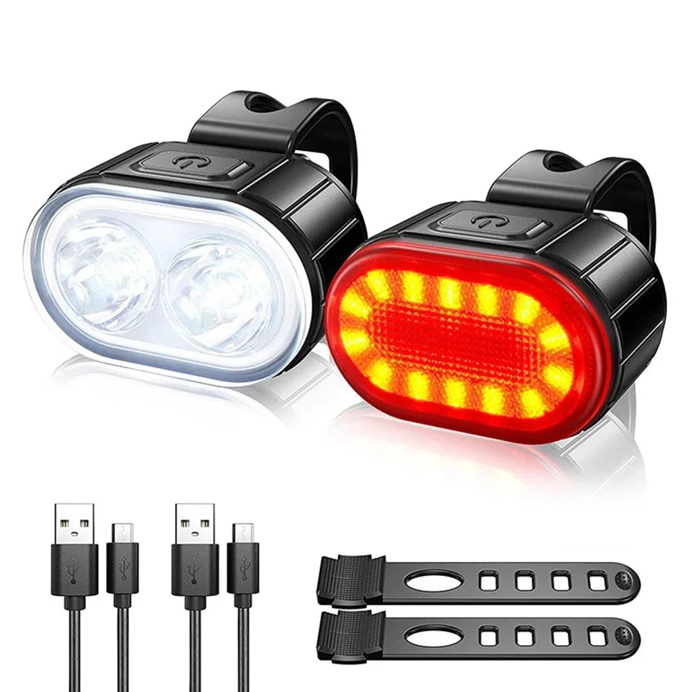 Cycling Bicycle Front Rear Light Set Bike Rechargeable Headlight Light MTB Waterproof Taillight LED Lantern Bicycle Accessories Oasis Select Set-A