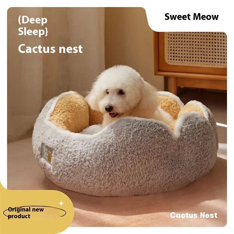High Appearance Level, Round Petal-shaped Cactus, Pet Nest Fully Surrounded, Cat and Dog Sleeping Pad Suitable for All Seasons Oasis Select