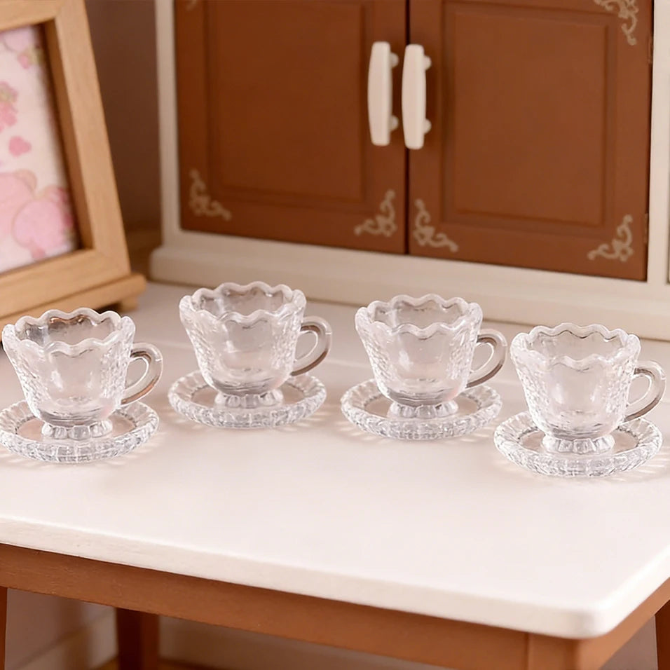 2/4/6 Sets Clear Miniature Coffee Cup Set – For Dollhouse, Micro Landscapes & Fairy Garden Tea Party Tabletop Displays Oasis Select 4 sets