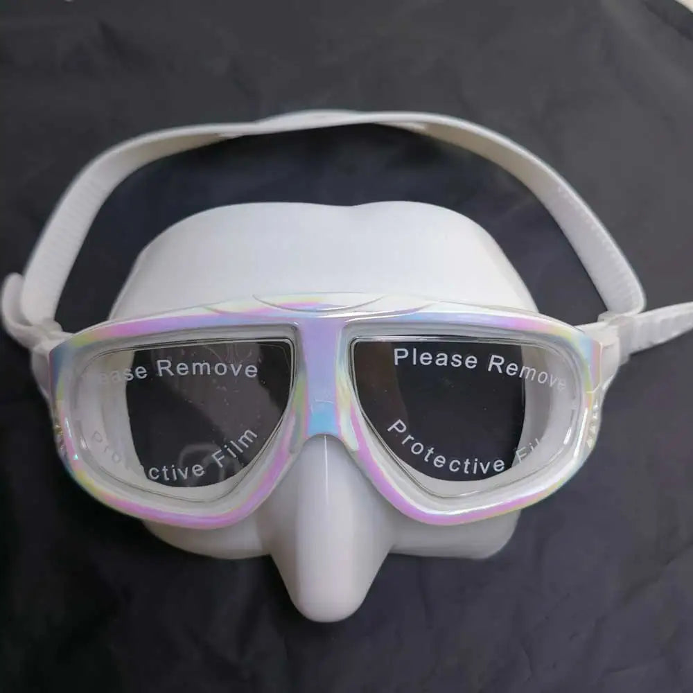 Iridescent Unisex Low-Volume Freediving Mask Swimming Anti-Allergic Silicone Skirt Tempered Glass Lens with Adjustable Strap Oasis Select WHITE