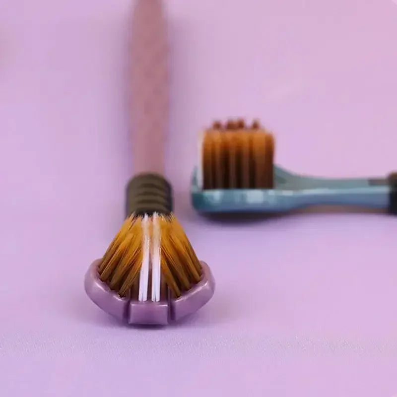 2pcs 3D Stereo Toothbrush Set Ultra Fine Soft Bristles Adult Oral Care 360° Cleaning Tongue Scraper Three-Sided Design Oasis Select