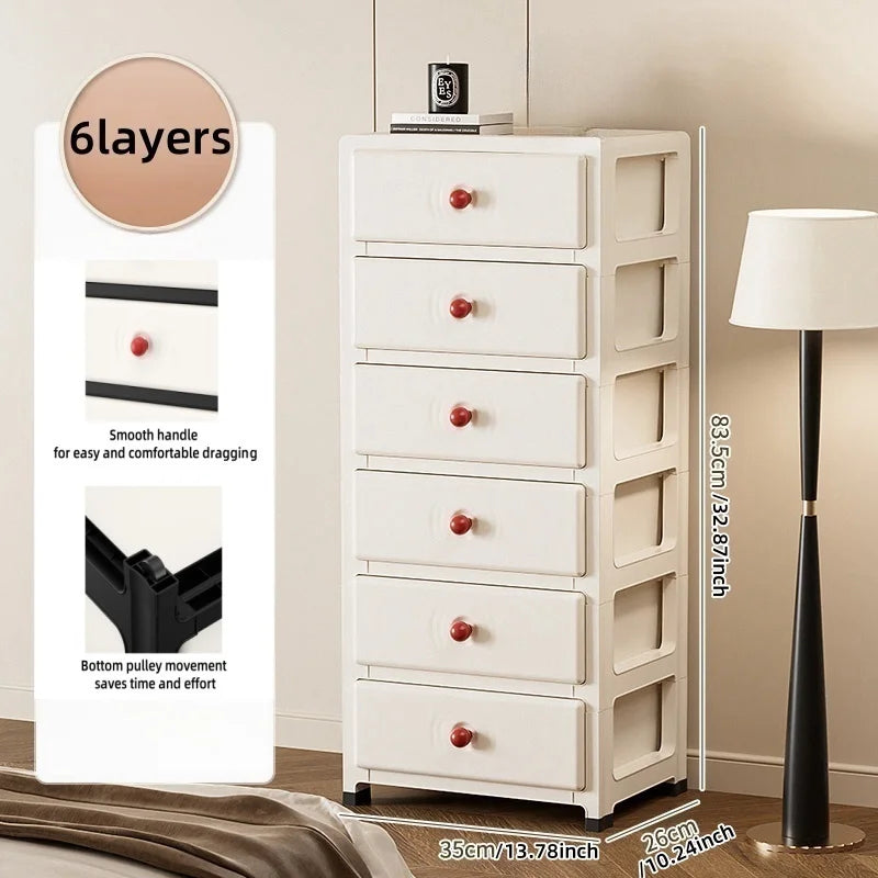 13.8 Inch Drawer Storage Cabinet,3-6 Tier with Bottom Wheels,Large Capacity Multi-Color Combos for Clothes/Snacks/Toys Oasis Select 6-White-Red
