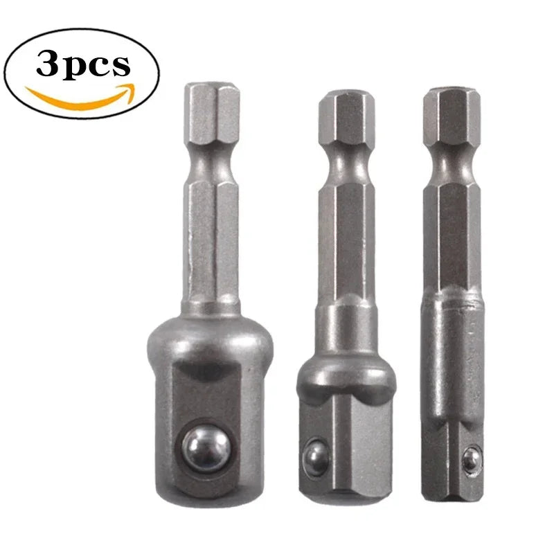 3Pcs Drill Socket Adapter Impact Drill Extension Drill Bits Bar Socket Adapter 1/4 3/8 1/2 Size Hex Shank Square Head Drill Bit Oasis Select