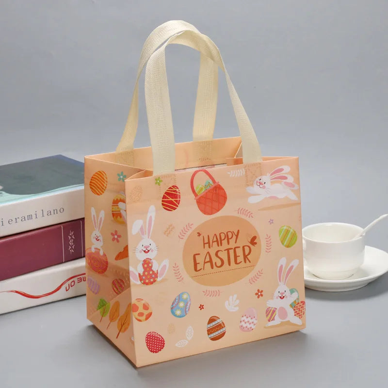 Egg Bunny Easter Gift Tote Bags Laminating Nonwoven Environmental Shopping Bags Large Capacity Dust Moisture-Proof Firm Handbag Oasis Select yellow Other