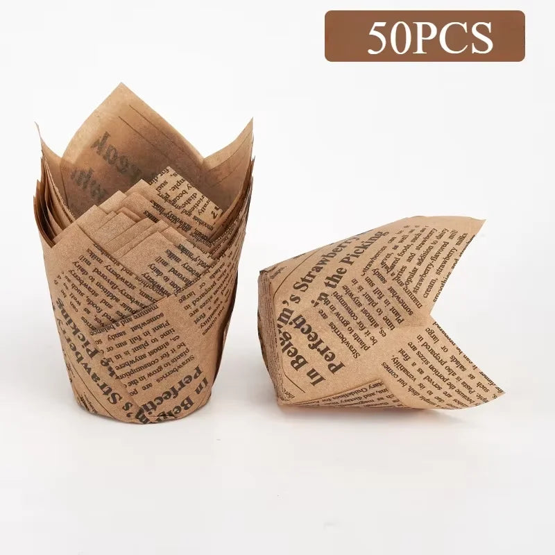 50pcs Newspaper Style Baking Cup Cupcake Liner Cupcake Wrapper Molde Cupcake Paper Cups Bakeware Tool for Wedding Birthday Party Oasis Select 50pcs