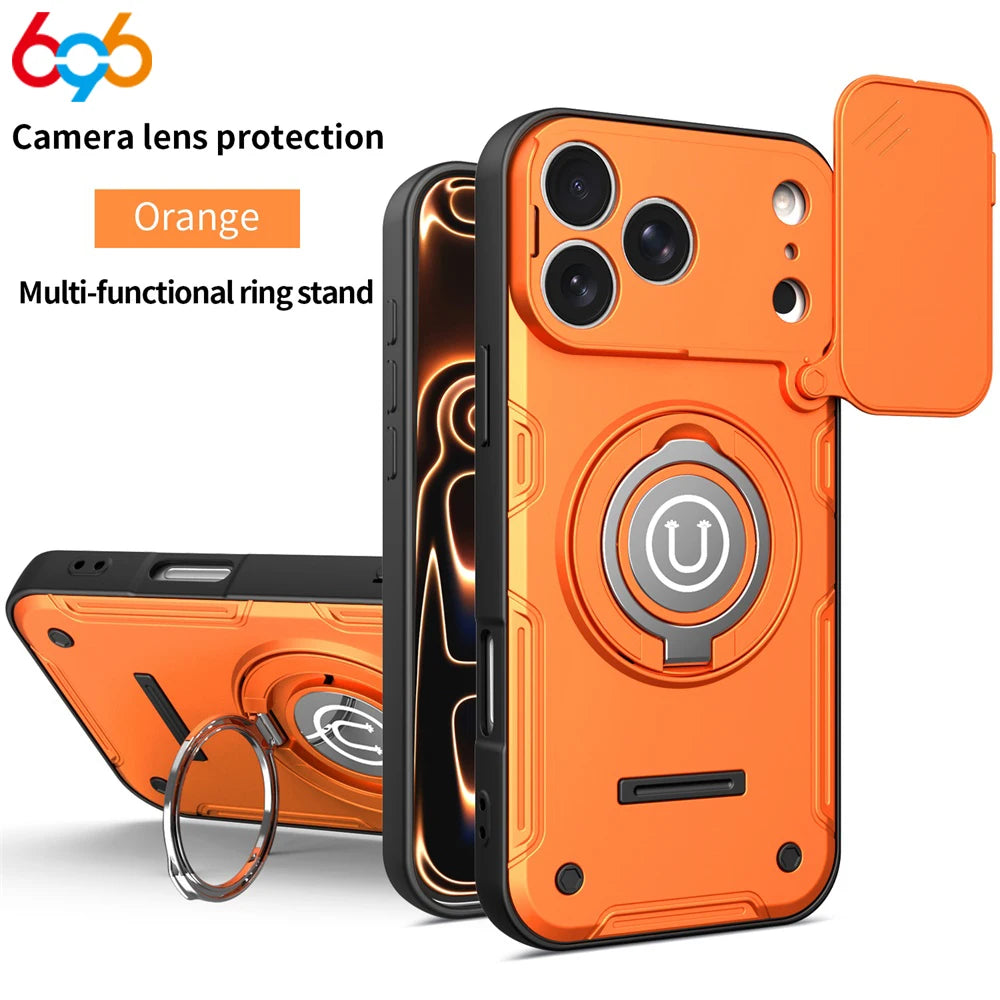 Magnetic Ring Stand Back Cover Shockproof Power Slide Camera Lens Protection For IPhone 17/16/15 Pro Max Cases 17Pro 16Pro 15Pro Oasis Select OR iPhone 15 Pro Max