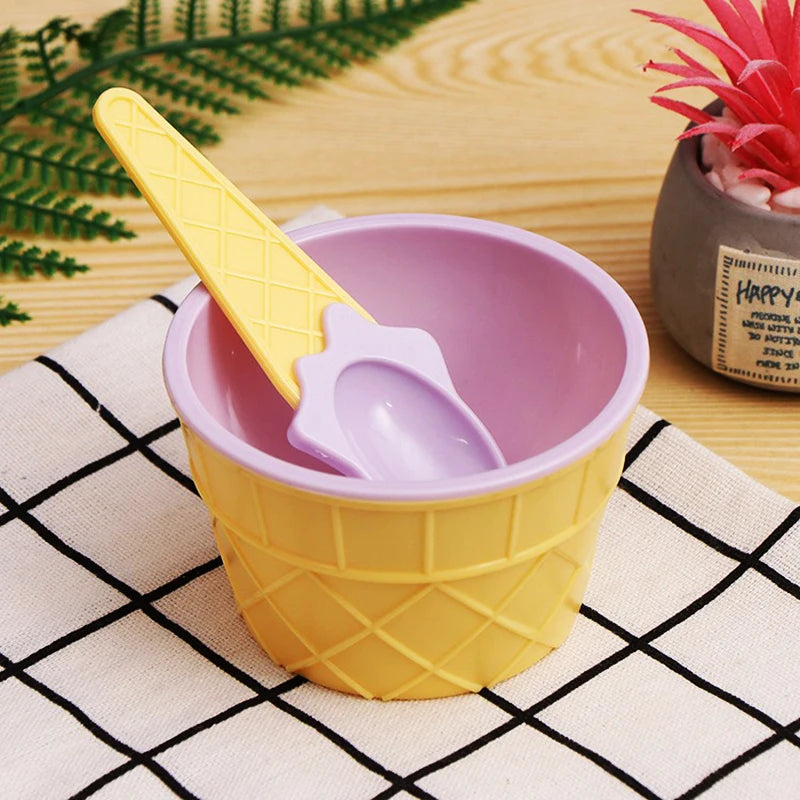 1Set New Kids Ice Cream Bowl Spoon Set Durable Children Gifts Lovely Dessert Bowl DIY Ice Cream Tools icecream bowl+spoon Oasis Select style J