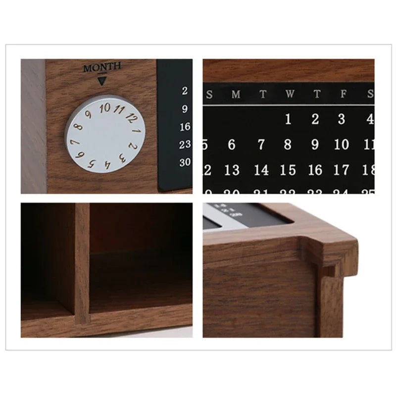 Creative Wooden Calendar Pen Holder Multifunctional Desktop Organizer Stationery Pencil Storage Box Remote Control storage Box Oasis Select
