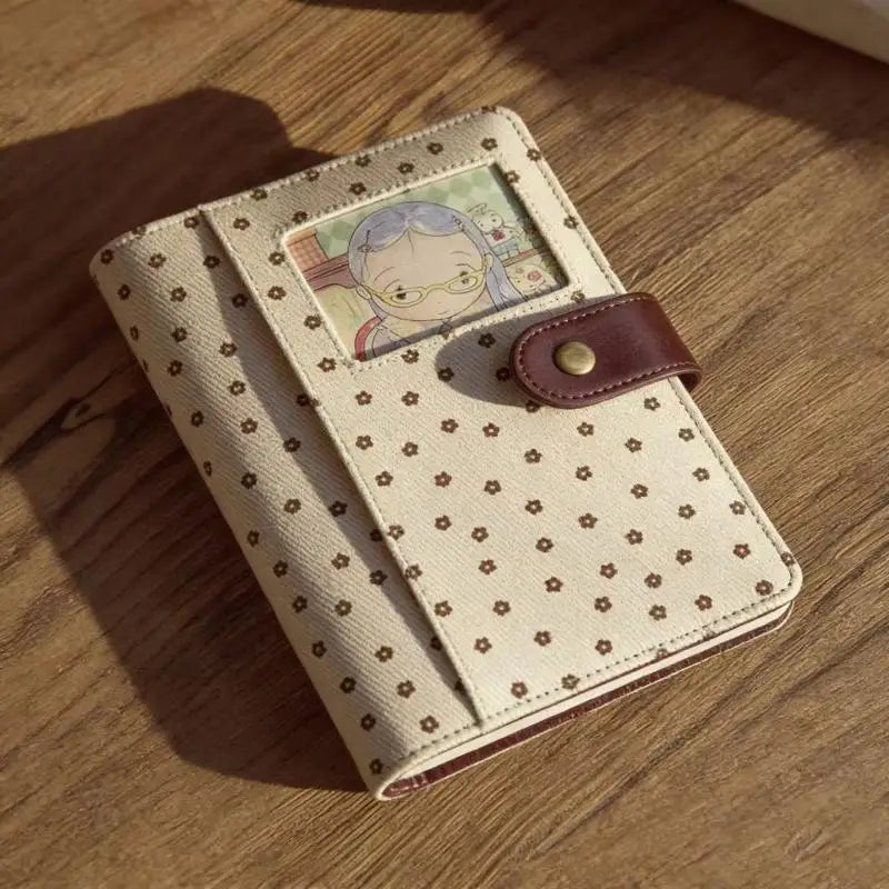 Retro Polka Dot Canvas Notebook Cute Snap Closure Cartoon Photo Insert for Valentine's Day Gift to Girlfriend Oasis Select