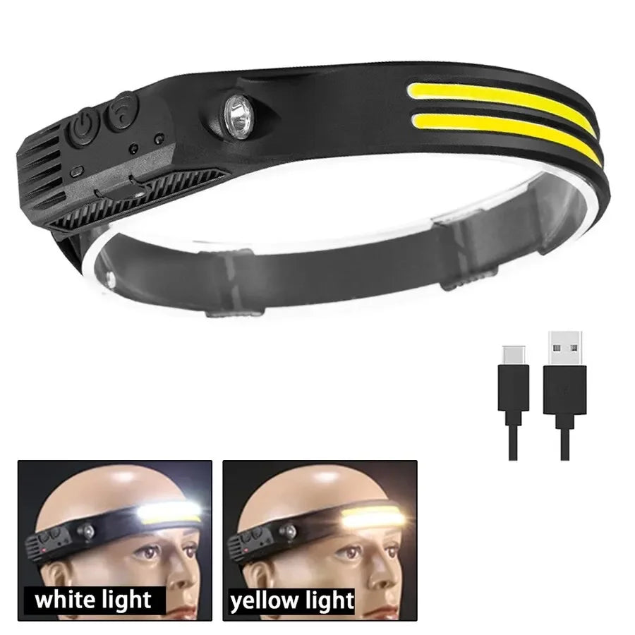 LED Headlamp Sensor Headlight With Built-in Battery Head Flashlight USB Rechargeable Work Light Head Lamp Super Bright Torch Oasis Select W689-2 white yellow