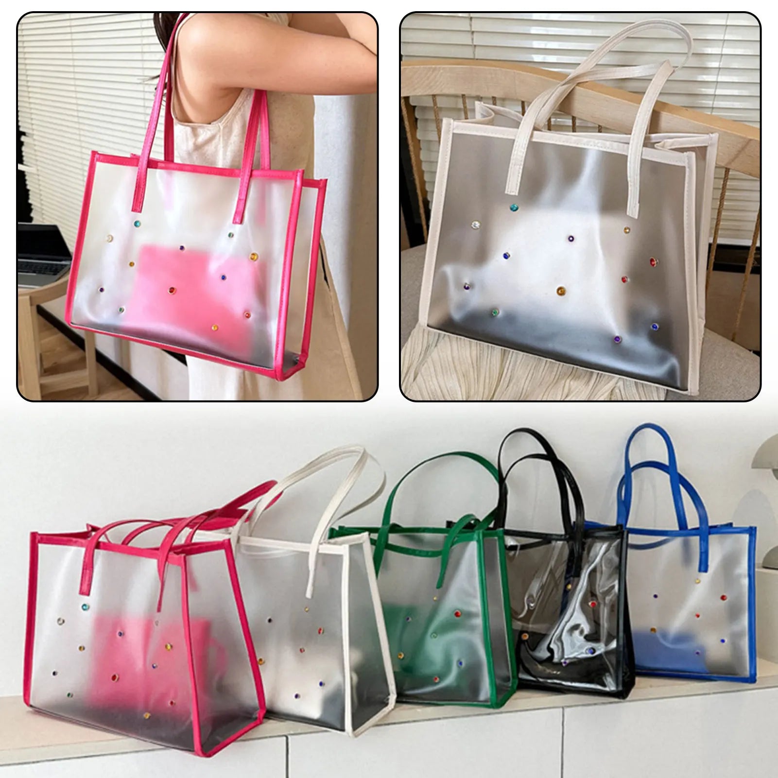 Clear PVC Tote Bag – Large Waterproof Shoulder Bag for Women