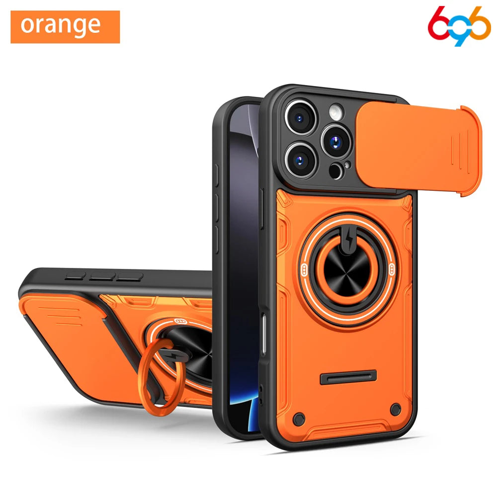 Drop-proof Case For IPhone 17/16 Pro/17 Pro Max Sliding Camera Lens Protector Magnetic Suction Car Ring Holder Hybrid Cover Oasis Select OR iPhone 16