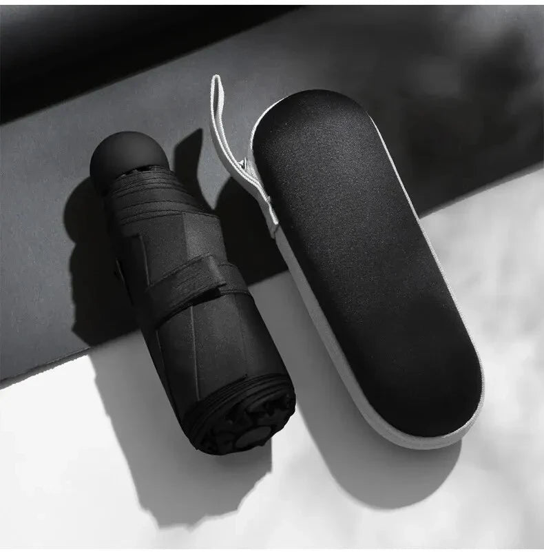 Solid Color Portable Capsule Umbrella Dual Use Sunshade And Rain Protection for Women Small Size Oasis Select black 6K iron