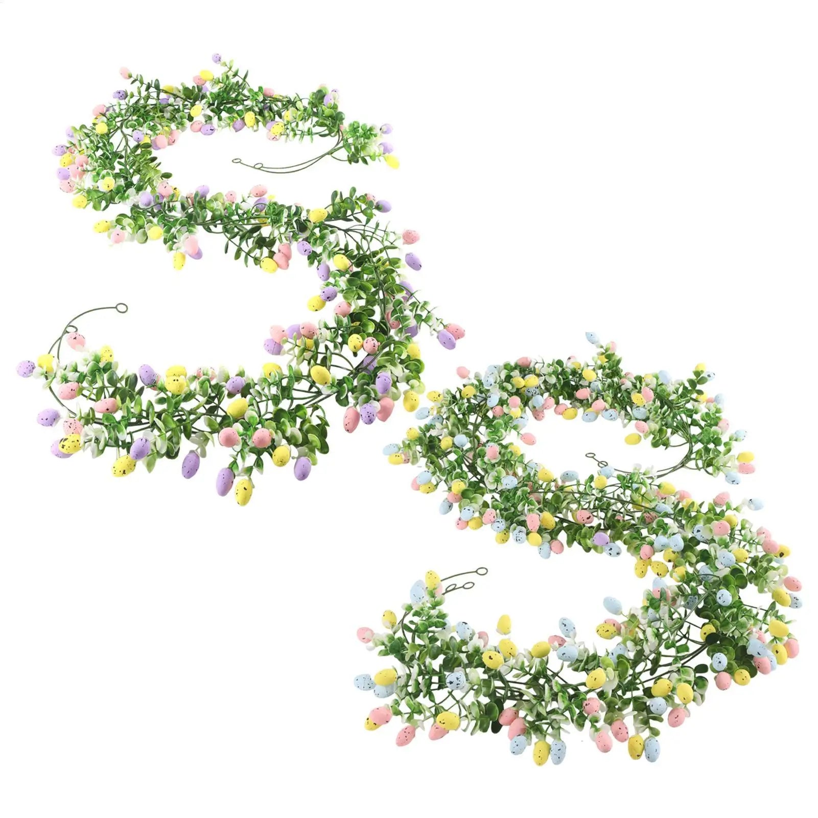 2Pcs Easter Egg Garland For Mantle Spring Vine Flower Easter Garland Multi Colored Artificial Hanging Wall Decor For Tree Decor Oasis Select