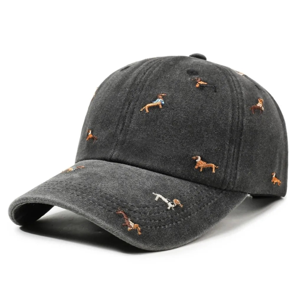 Fashion Embroidery Puppy Baseball Cap UV Protection Versatile Sun Hat Breathable Bonnet for Spring Summer Oasis Select Black
