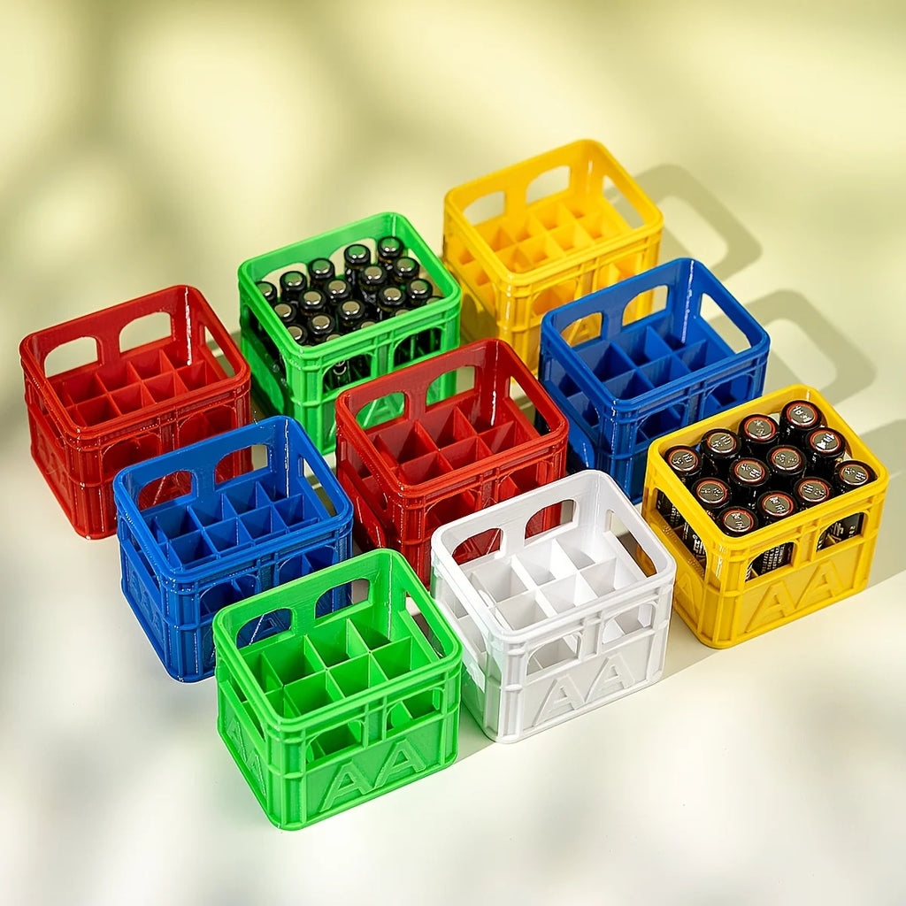 3D Printed Beer Crate Style AA/AAA Battery Storage Boxes Stackable Battery Organizer Home Office Desktop Decor Storage Tool Gift Oasis Select