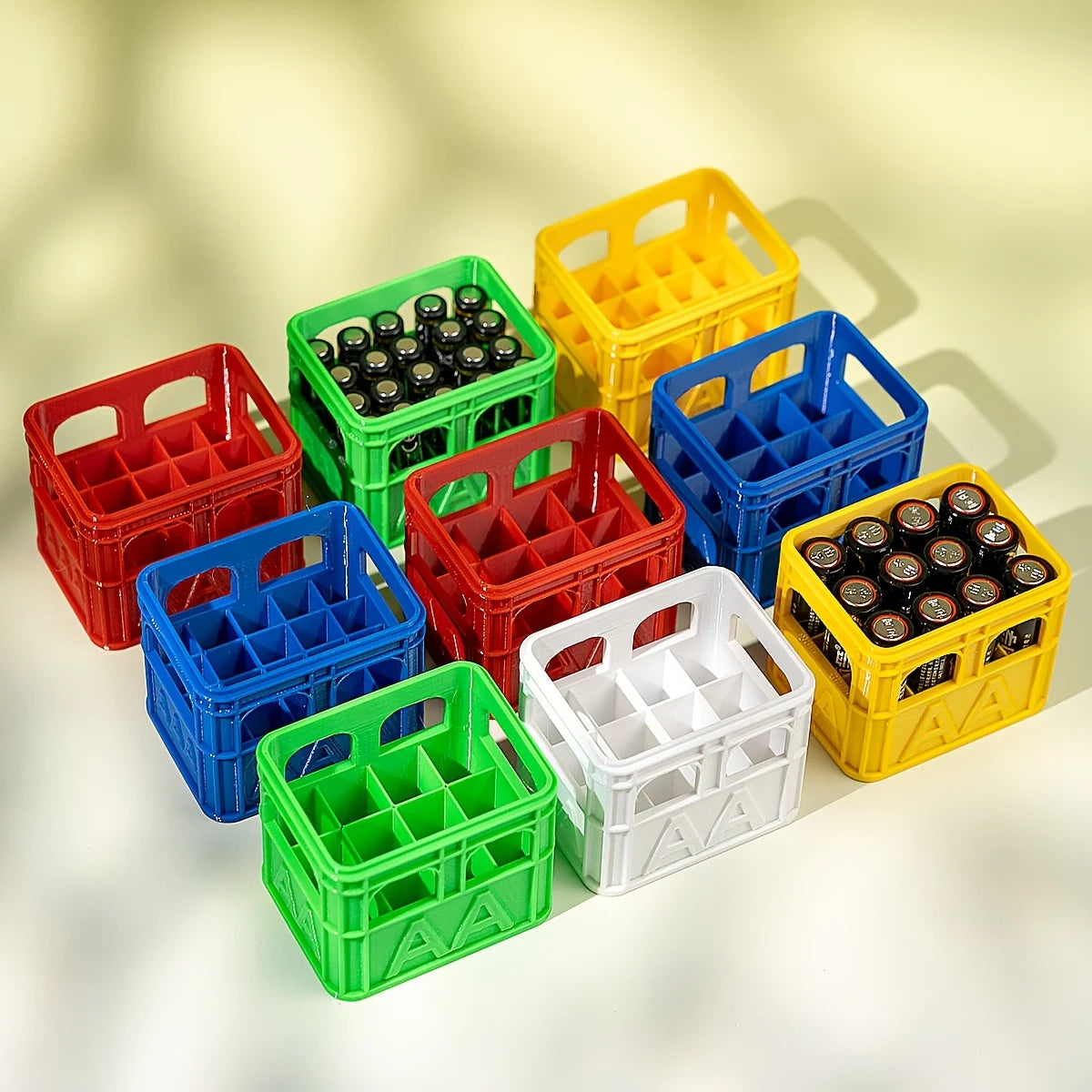 3D Printed Beer Crate Style AA/AAA Battery Storage Boxes Stackable Battery Organizer Home Office Desktop Decor Storage Tool Gift Oasis Select
