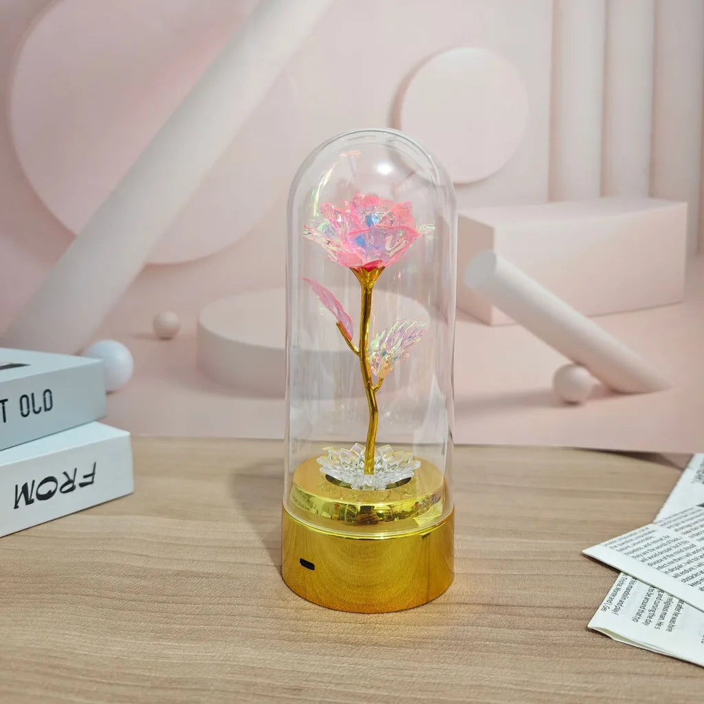 Never Beauty and the Beast Rose with Rose in Clear Dome with Led Light Powered by Battery Gift for Birthday Wedding Valentines Oasis Select