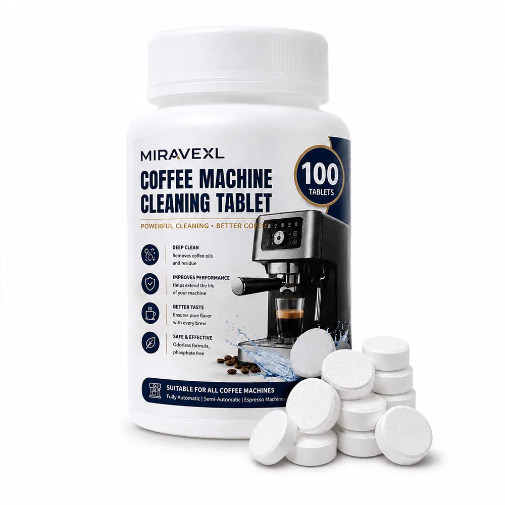 100 MIRAVEXL Coffee Machine Cleaning Tablets for Espresso & Drip Machines Deep Clean, Improve Taste, Fully Automatic, Safe Oasis Select
