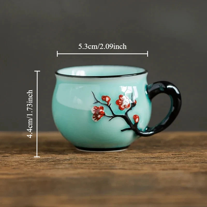 Chinese Handmade Plum Pattern Ceramic Tea Cup Small Coffee Cups with Handle China Porcelain Mugs Tea Set Oasis Select 70ml-B <200ml