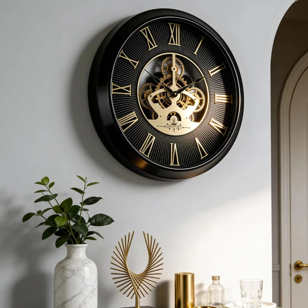American Retro Creative Living Room Wall Clock Luxury High-End Mid-Century Modern Mechanical Gear Clock Wall Art Hanging Watch Oasis Select