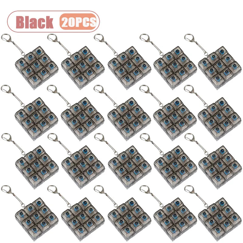 1-20PCS 9 Keys Mechanical Switch Tester Keychain Fidget Clicky Stress Relief for Keyboard Enthusiast Gamer Desk Decor Oasis Select Black-20PCS