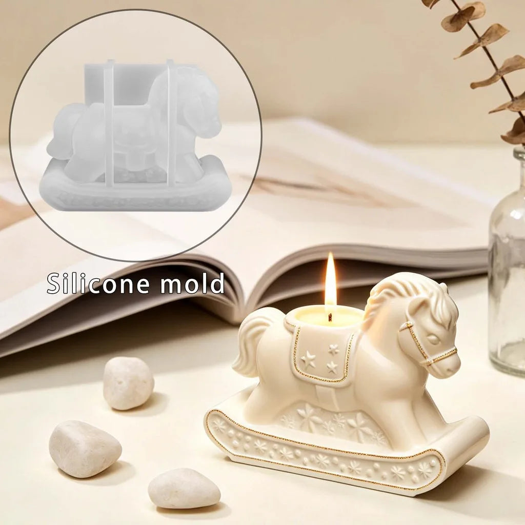 3D Rocking Horse Candle Holder Silicone Mold Reusable Mold for DIY Aromatherapy Gypsum Diffuser Stone Home Decor Oasis Select