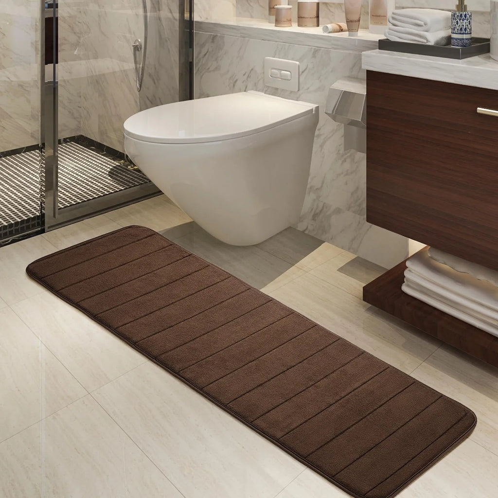 Long Oversized Bathroom Rug Memory Foam Bath Mat in Brown Textured Stripes Extra Long Non-Slip Absorbent Runner for Shower Oasis Select