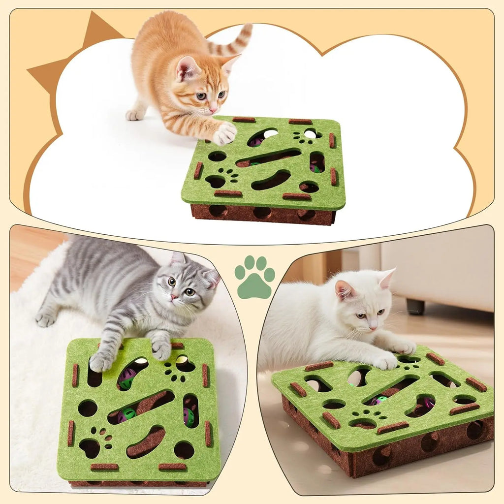 Felt Cat Puzzle Maze – Battery-Free Toy with 3 Secure Bell Balls for Indoor Cats, Encourages Hunting Instincts Oasis Select