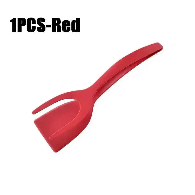 2 in 1 Shovel Clip Silicone Grip Flip Tongs Egg Steak Spatula Tongs Clamp Pancake Fried Turners Cooking Tool Kitchen Accessories Oasis Select 1PCS-Red