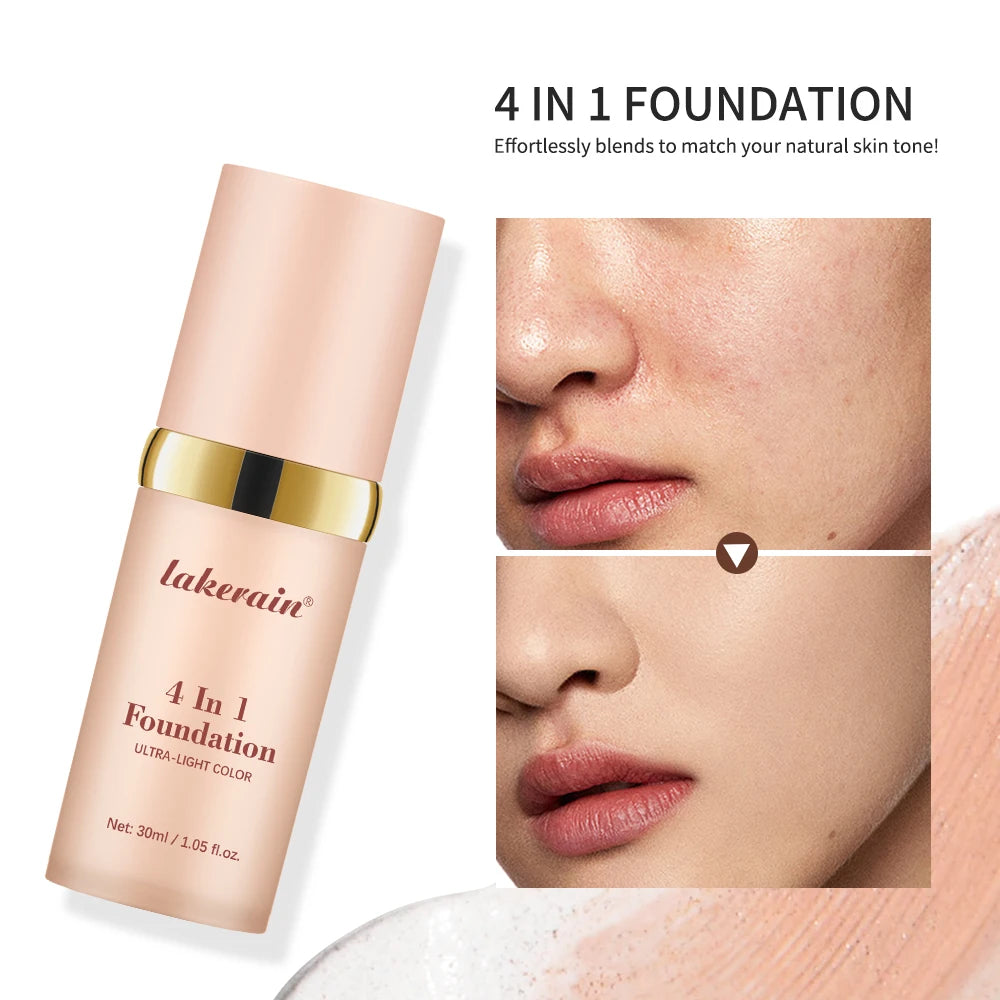 Color Changing Foundation 4 in 1 Moisturizing SPF 30+ Hydrating Color Longwearing Waterproof Travel Coverage Makeup Base Oasis Select