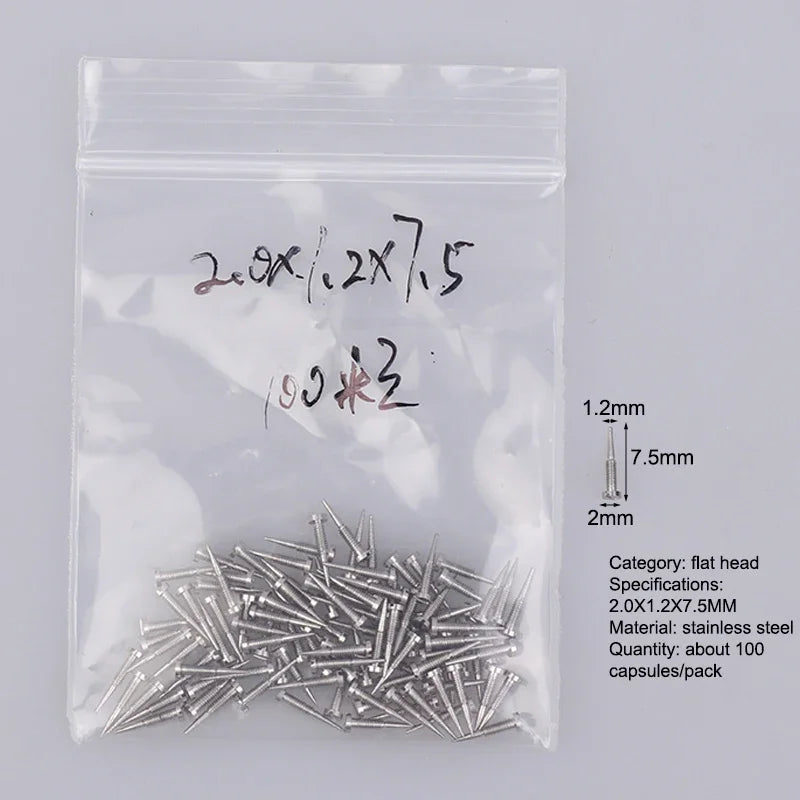 100Pcs Glasses Spring Hinge Screws Optical Eyewear Accessories Pointed End Self Aligning Screw Repair Supplies Oasis Select 2.0x1.2x7.5