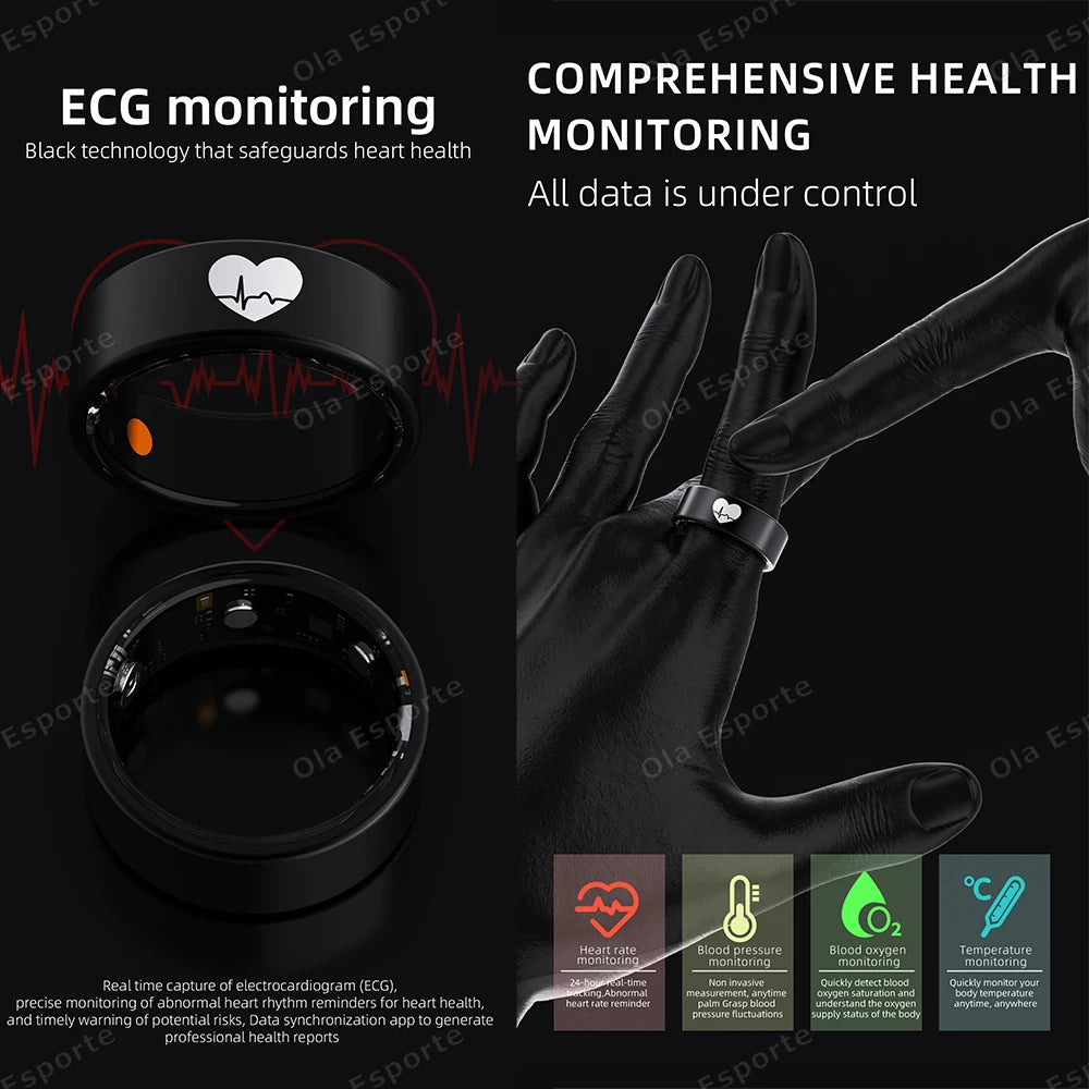 ECG Smart Ring – Heart Rate, SpO₂ & Sleep Tracker | IP68