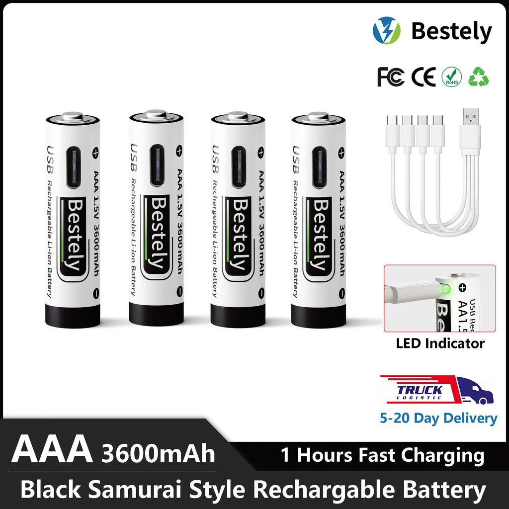 AAA Battery Rechargeable Li-Ion 1.5V 3600mAh 2000 Cycles USB-C Fast Charging Long-Lasting with free USB- C Cable Oasis Select