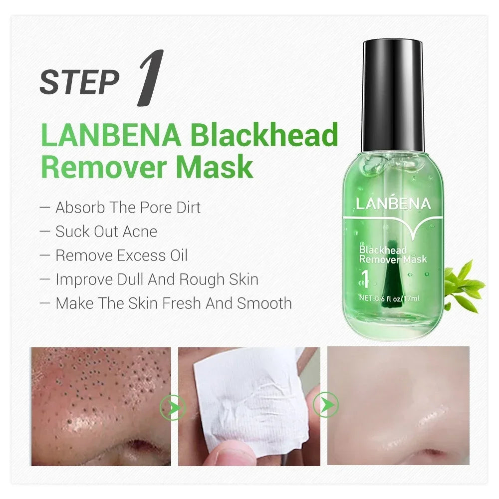 LANBENA Blackhead Remover Mask + Shrinks Pore Serum (Step 1+Step 2) Facial Acne Treatment 17ml Oasis Select