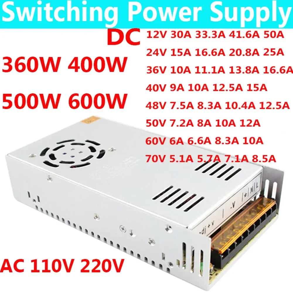 500W 400W 600W 360W Switching Power Supply AC 110V 220V To DC 12 V Volt 24V 36V 48V 50V 60V Transformer For LED Strip CCTV Motor Oasis Select China Mainland AC 110V 220V 40V 15A 600W
